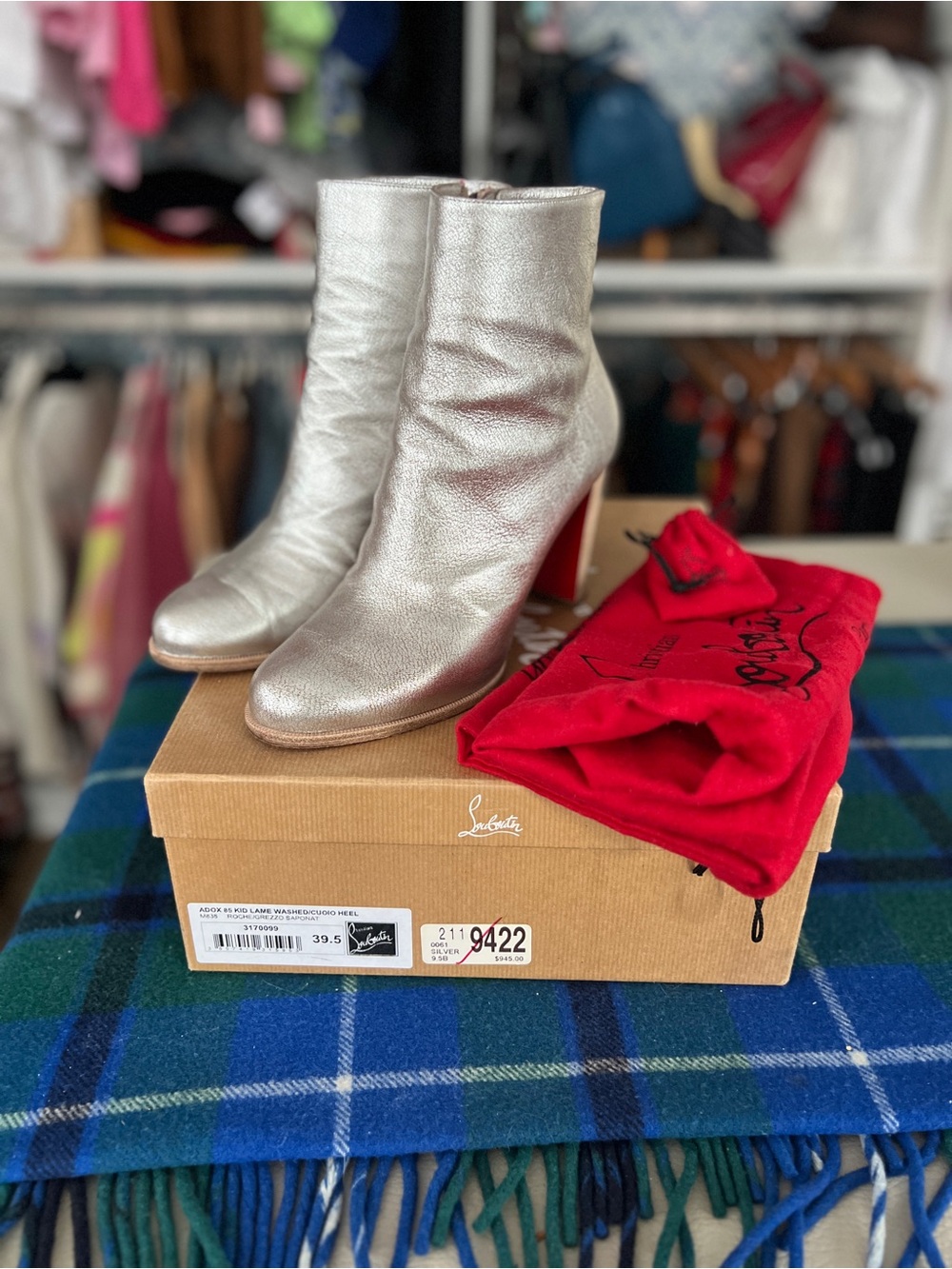 Christian Louboutin Metallic Silver Leather Adox 85 Ankle Booties Sz39.5